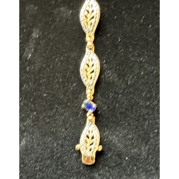 SIGNED DL Gold Plated Sterling 925 Filigree Sapphire Blue Crystals 7.5” Bracelet - Picture 10 of 12